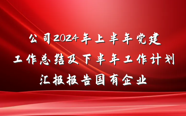 公司2024年上半年党建工作总结及下半年工作计划汇报报告国有企业