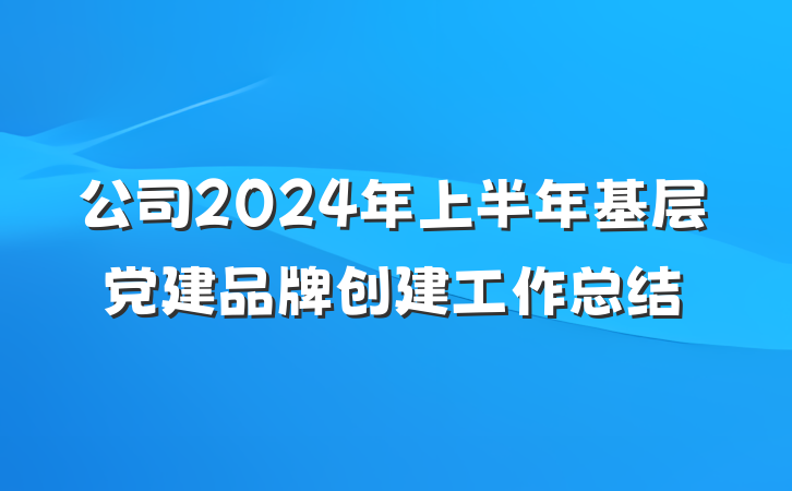 公司2024年上半年基层党建品牌创建工作总结