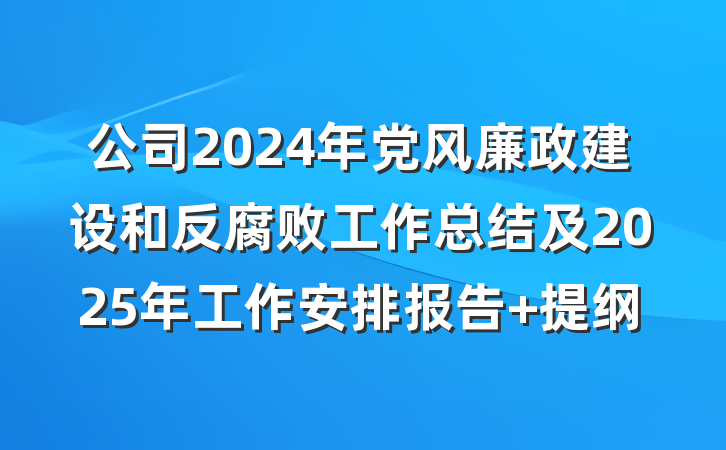 公司2024年党风廉政建设和反腐败工作总结及2025年工作安排报告 提纲
