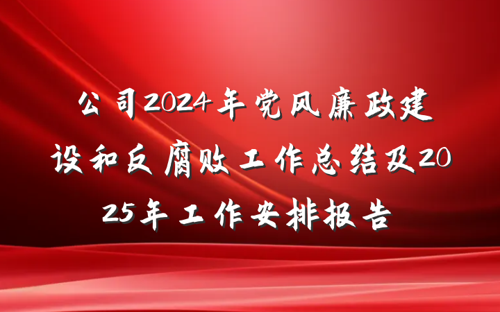 公司2024年党风廉政建设和反腐败工作总结及2025年工作安排报告