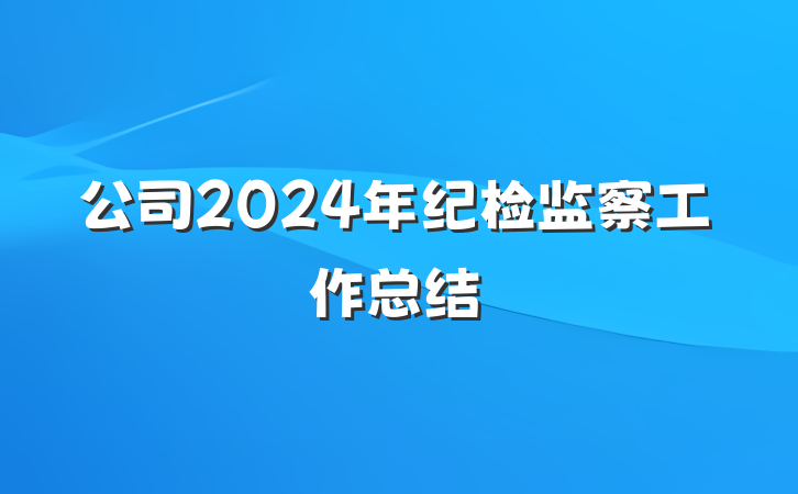公司2024年纪检监察工作总结