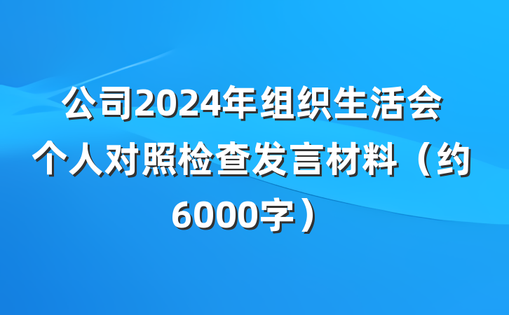 公司2024年组织生活会个人对照检查发言材料（约6000字）