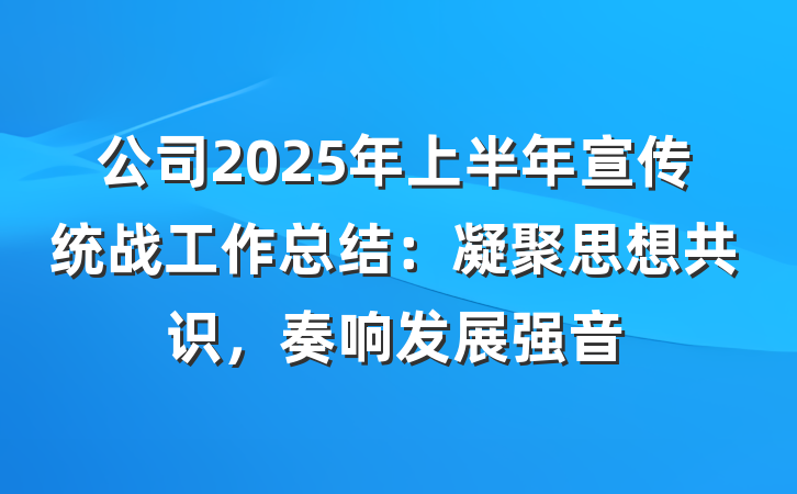 公司2025年上半年宣传统战工作总结：凝聚思想共识，奏响发展强音