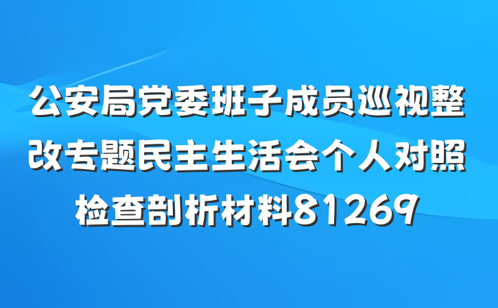 公安局党委班子成员巡视整改专题民主生活会个人对照检查剖析材料81269