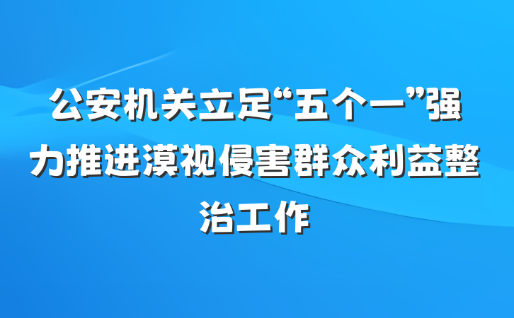 公安机关立足“五个一”强力推进漠视侵害群众利益整治工作