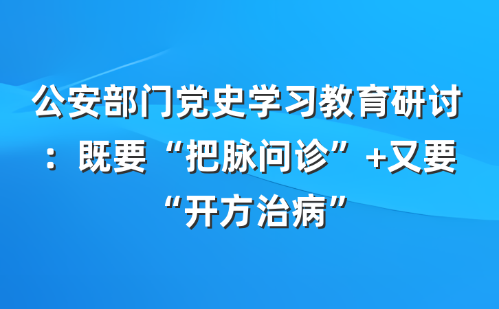 公安部门党史学习教育研讨：既要“把脉问诊” 又要“开方治病”