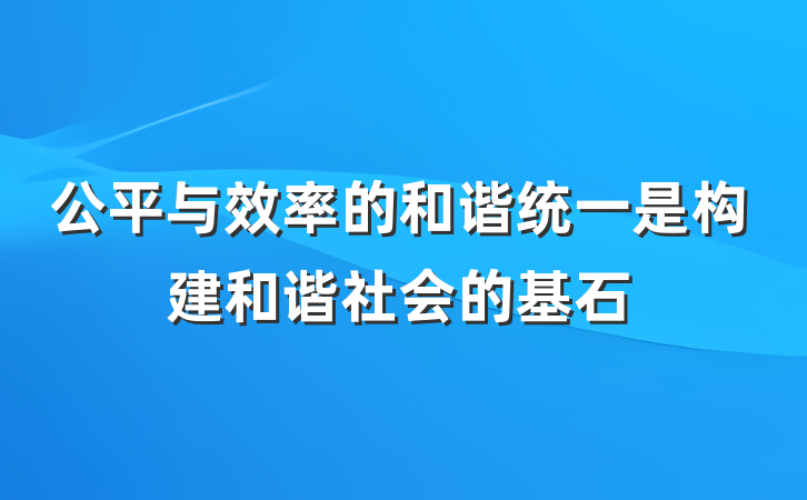 公平与效率的和谐统一是构建和谐社会的基石