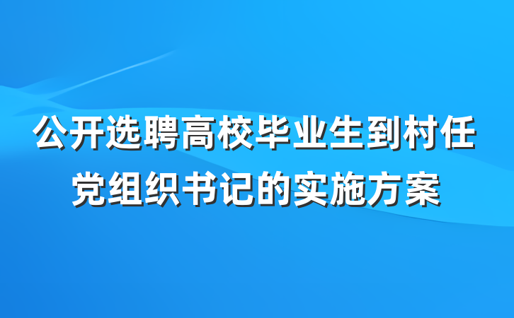 公开选聘高校毕业生到村任党组织书记的实施方案