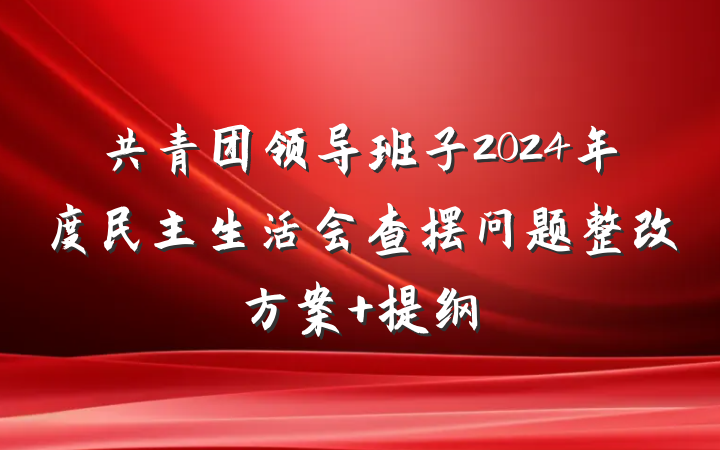 共青团领导班子2024年度民主生活会查摆问题整改方案 提纲
