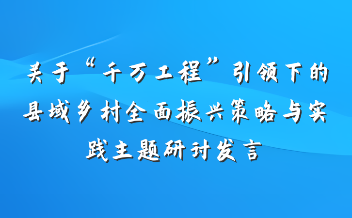 关于“千万工程”引领下的县域乡村全面振兴策略与实践主题研讨发言