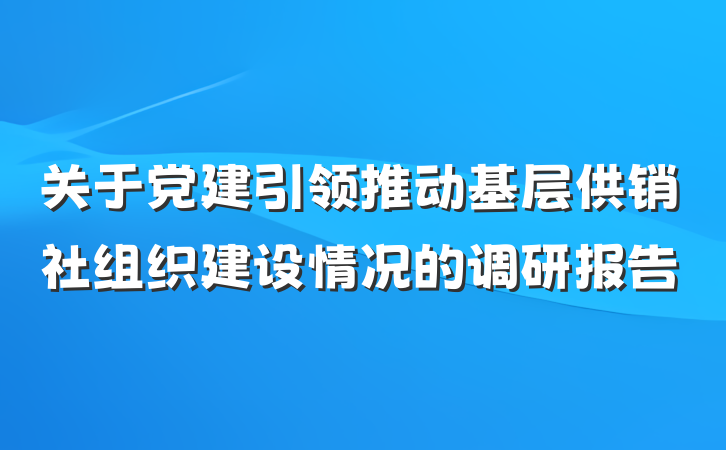 关于党建引领推动基层供销社组织建设情况的调研报告