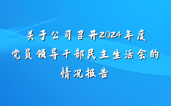 关于公司召开2024年度党员领导干部民主生活会的情况报告