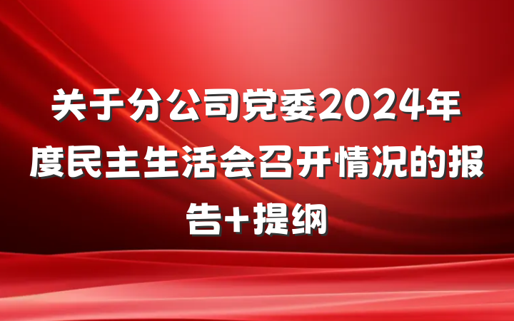 关于分公司党委2024年度民主生活会召开情况的报告 提纲