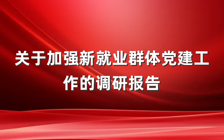 关于加强新就业群体党建工作的调研报告