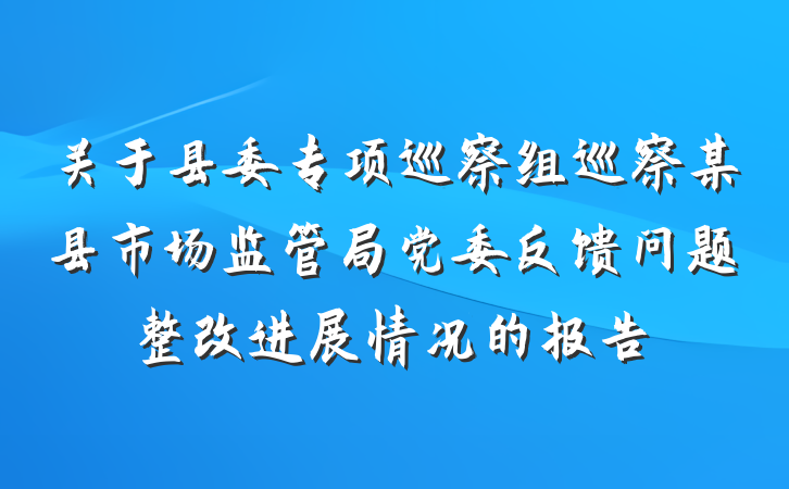 关于县委专项巡察组巡察某县市场监管局党委反馈问题整改进展情况的报告