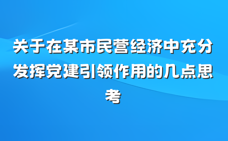 关于在某市民营经济中充分发挥党建引领作用的几点思考