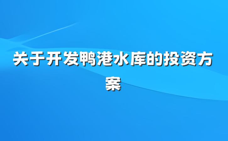 关于开发鸭港水库的投资方案