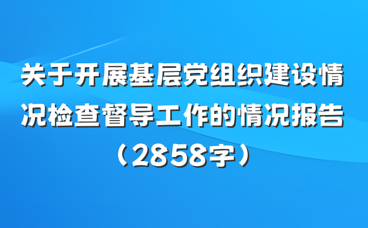 关于开展基层党组织建设情况检查督导工作的情况报告（2858字）