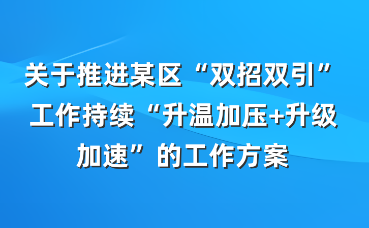 关于推进某区“双招双引”工作持续“升温加压+升级加速”的工作方案