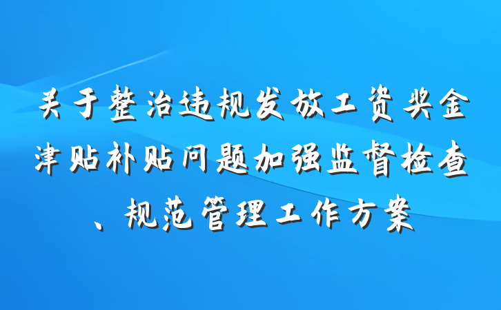 关于整治违规发放工资奖金津贴补贴问题加强监督检查、规范管理工作方案