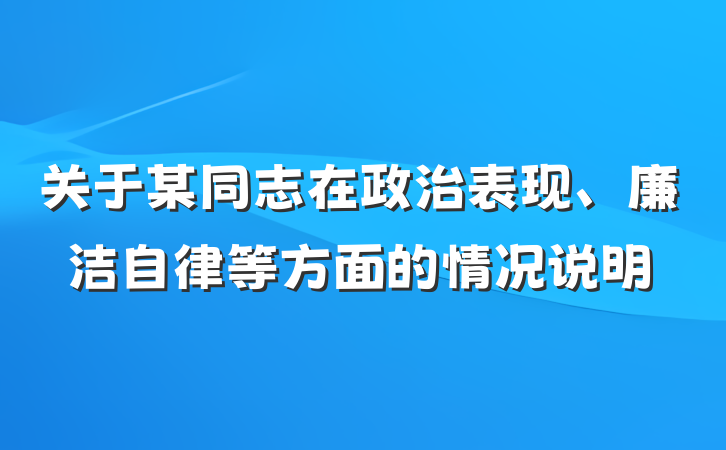 关于某同志在政治表现、廉洁自律等方面的情况说明