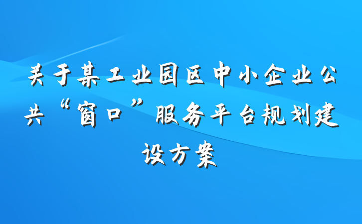 关于某工业园区中小企业公共“窗口”服务平台规划建设方案