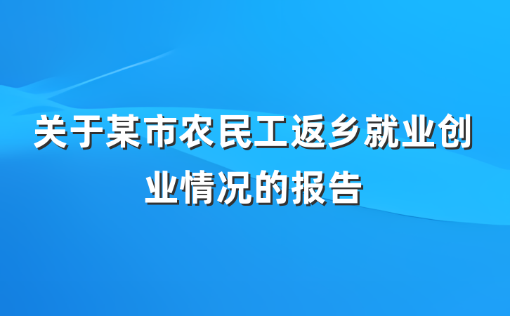 关于某市农民工返乡就业创业情况的报告