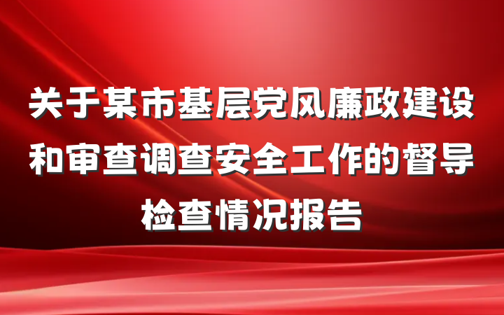 关于某市基层党风廉政建设和审查调查安全工作的督导检查情况报告