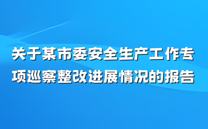 关于某市委安全生产工作专项巡察整改进展情况的报告