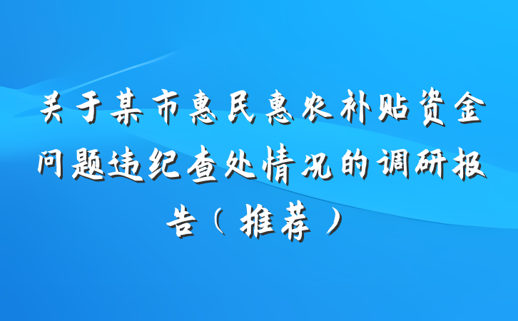 关于某市惠民惠农补贴资金问题违纪查处情况的调研报告（推荐）