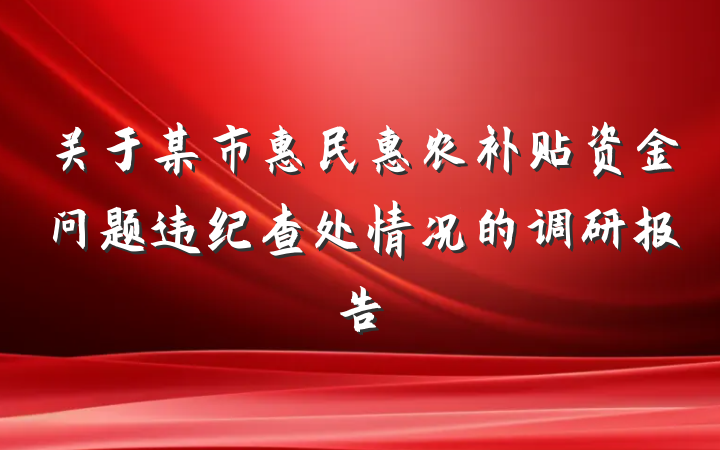 关于某市惠民惠农补贴资金问题违纪查处情况的调研报告
