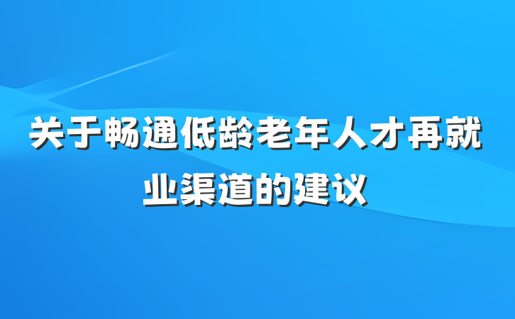关于畅通低龄老年人才再就业渠道的建议