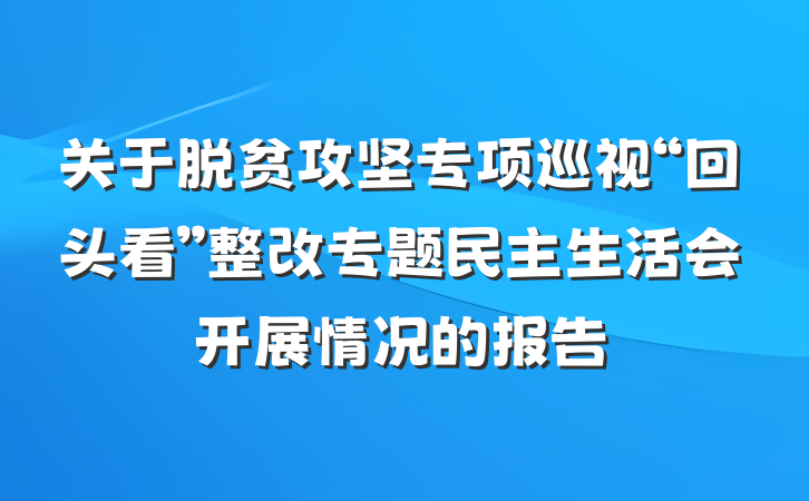 关于脱贫攻坚专项巡视“回头看”整改专题民主生活会开展情况的报告