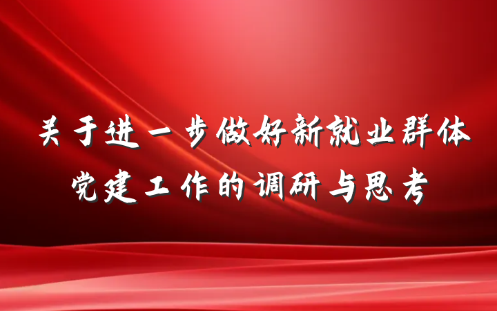关于进一步做好新就业群体党建工作的调研与思考