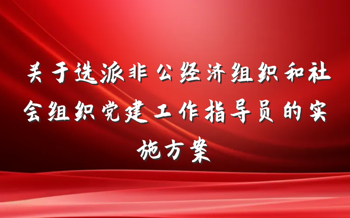关于选派非公经济组织和社会组织党建工作指导员的实施方案