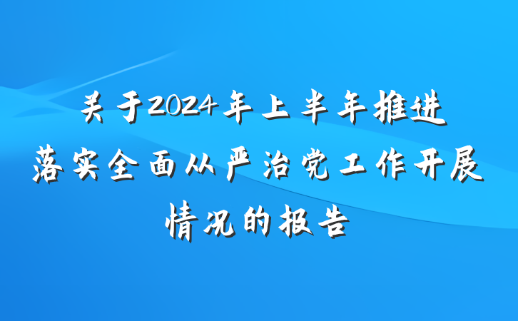 关于2024年上半年推进落实全面从严治党工作开展情况的报告