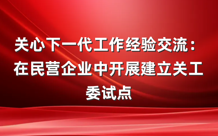 关心下一代工作经验交流：在民营企业中开展建立关工委试点