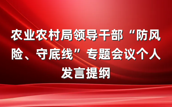 农业农村局领导干部“防风险、守底线”专题会议个人发言提纲