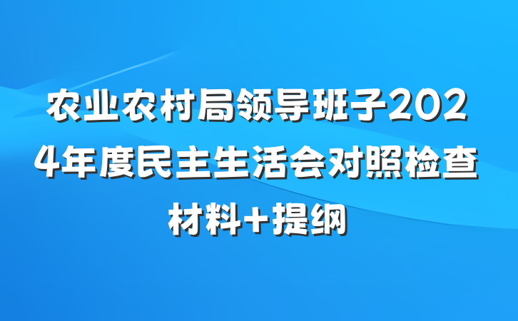 农业农村局领导班子2024年度民主生活会对照检查材料 提纲