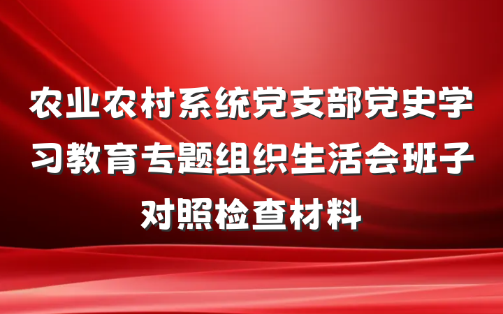 农业农村系统党支部党史学习教育专题组织生活会班子对照检查材料