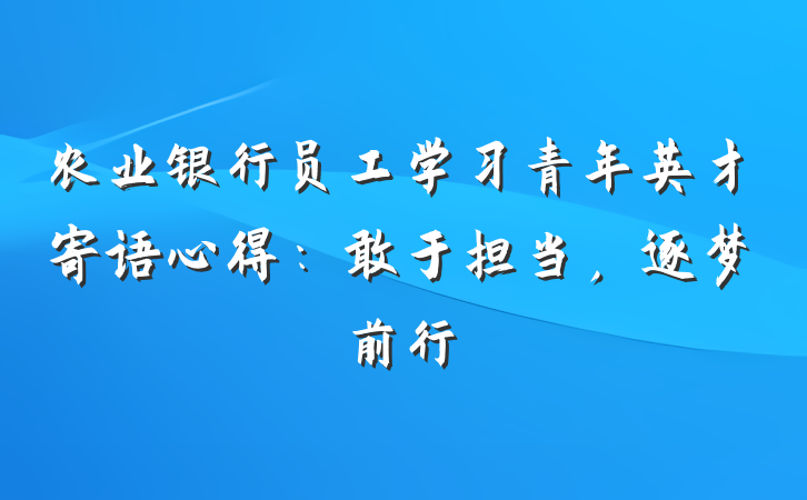 农业银行员工学习青年英才寄语心得：敢于担当，逐梦前行