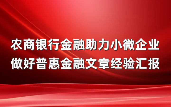 农商银行金融助力小微企业做好普惠金融文章经验汇报