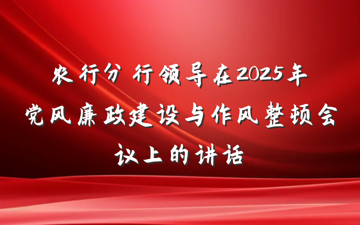 农行分行领导在2025年党风廉政建设与作风整顿会议上的讲话