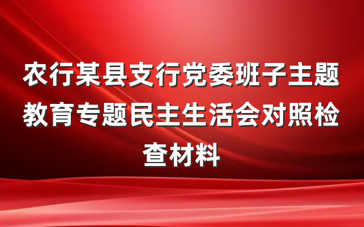 农行某县支行党委班子主题教育专题民主生活会对照检查材料