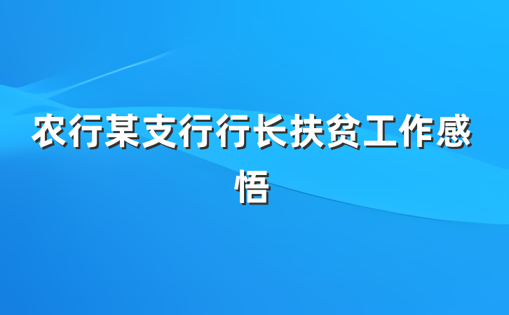 农行某支行行长扶贫工作感悟