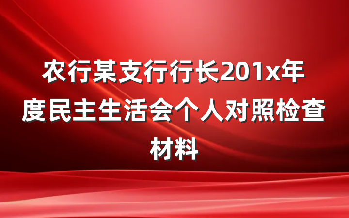 农行某支行行长201x年度民主生活会个人对照检查材料