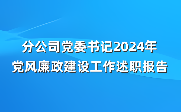 分公司党委书记2024年党风廉政建设工作述职报告