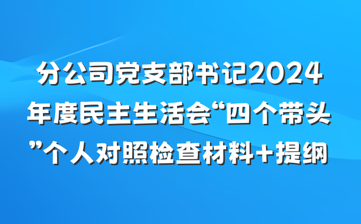 分公司党支部书记2024年度民主生活会“四个带头”个人对照检查材料 提纲