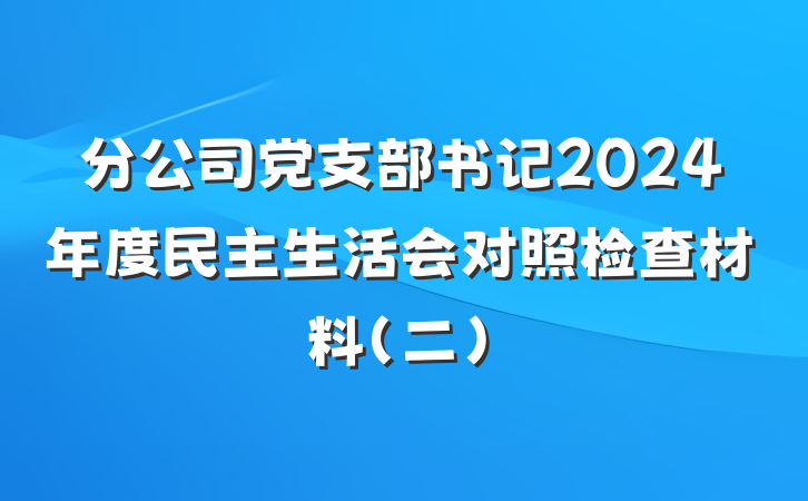 分公司党支部书记2024年度民主生活会对照检查材料(二)