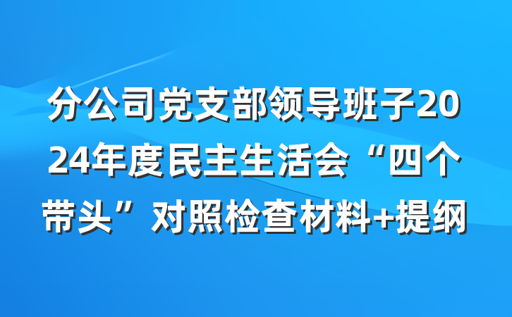 分公司党支部领导班子2024年度民主生活会“四个带头”对照检查材料 提纲